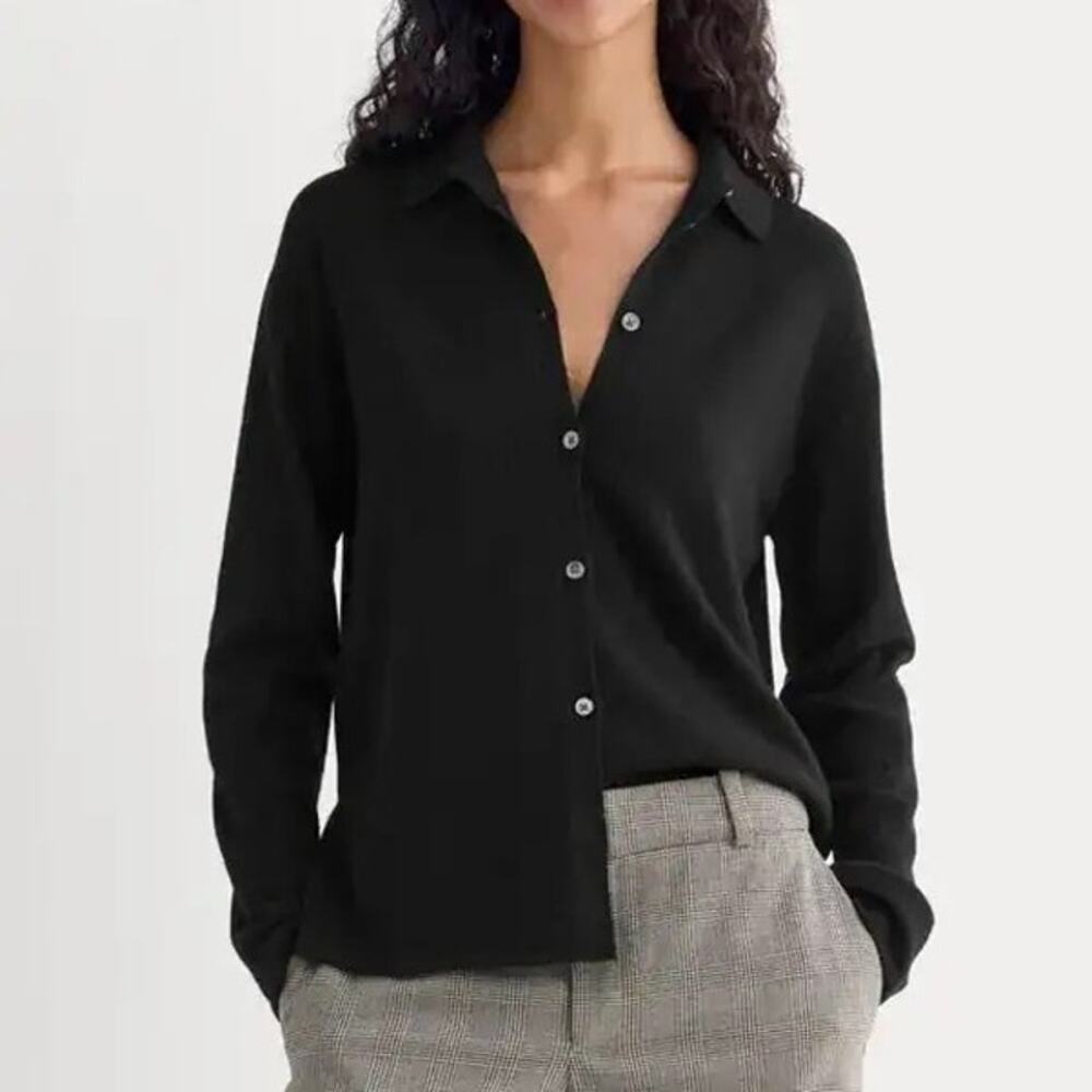 Everlane Cashmere Button Up Shirt Cardigan Sweater Black Size Small NWT